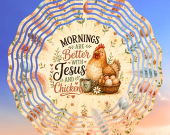 Chicken Wind Spinner PNG, Christian Sublimation Design, Farmhouse Garden Decor, Faith Based Digital Download