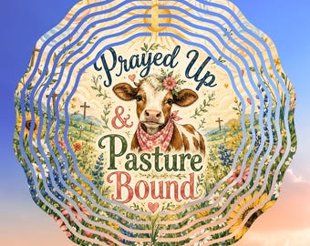 Cute Cow Wind Spinner PNG, Christian Cow Sublimation Design, Floral Farmhouse Yard Decor, Faith Based Digital Download