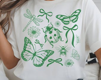Cottagecore-bug png, preppy tshirtontwerpen, bugsublimatie, bugontwerpen, vlinderontwerpen, trendy png, lieveheersbeestje png, girly entomoloog png