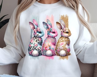 Coquette Bunnies PNG Sublimation Design, Brushstroke PNG Design, Easter Bunny PNG Instant Download, Floral Print png, Grandmillennial Easter