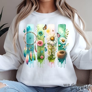 Floral PNG Sublimation Design, Brushstroke PNG Design, Dreamcatcher PNG Instant Download, Floral Tshirt, Flower Feathers Butterflies Daisy