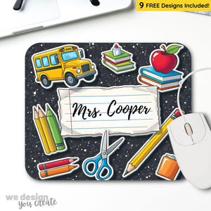 Tappetino per mouse personalizzabile per insegnanti, stampa a sublimazione, modello di design per regali per insegnanti, quaderno di composizione PNG, ritorno a scuola, apprezzamento per gli insegnanti PNG