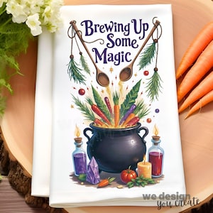Brewing Up Some Magic Towel Sublimation Design, Witchy Cauldron Sublimation Design, Fall Decor Printable, Spooky Season PNG Digital Download