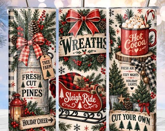 Christmas Tree Farm Tumbler Wrap PNG, Fresh Cut Pines Sublimation, Sleigh Ride 20oz Tumbler, Hot Cocoa Christmas Wrap, Farmhouse Holiday PNG