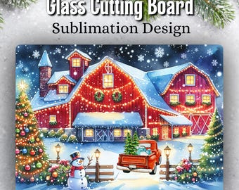 Christmas Cutting Board Sublimation Design Download, Red Barn Cutting Board PNG Design, Christmas PNG, Christmas Truck PNG Instant Download
