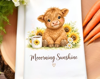 Highland Cow Kitchen Towel Sublimation Design, Dish Towel PNG, Cute Cow Tea Towel, Farmhouse Cow Design, Cow Lover Gift, Cow Farmhouse Decor