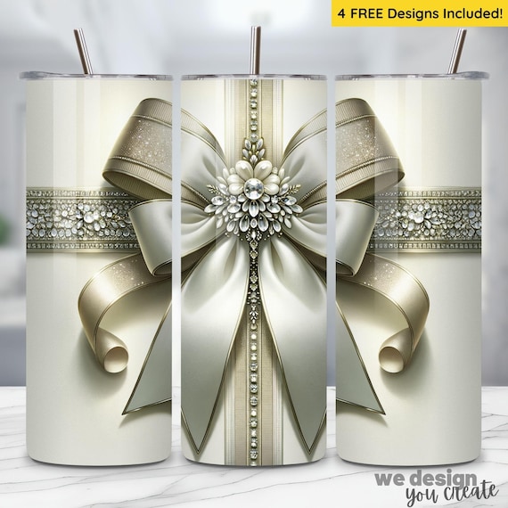 Bling Tumbler Wrap Design, Glam 3D 20oz Skinny Tumbler Sublimation, Coquette Bow Tumbler Straight PNG File, Bridal Tumbler Digital Download