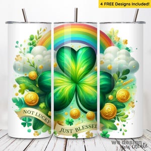 St Patricks Day Tumbler Wrap 20 Unzen Skinny Sublimationsbecher, Shamrock Tumbler Wrap Digitaler Download Klee PNG, St Patricks Day Regenbogen PNG