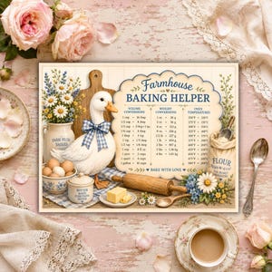 Cute Goose Print PNG , Farmhouse Sublimation, Cutting Board PNG, Kitchen Conversions, Farm Animal Png, Digital Download image 6