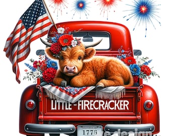 4 juli Highland Cow PNG, liten smällare PNG sublimeringsdesign, självständighetsdagen-grafik, Highland Cow Clipart, patriotisk ko-fil