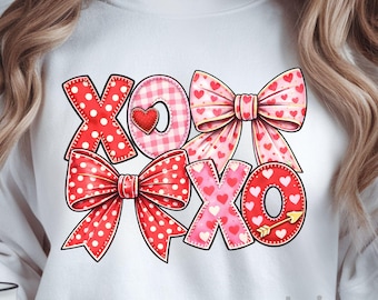 XOXO Bows PNG, Valentines Day Sublimation Design, Xoxo Coquette PNG, Heart Bows Clipart, Preppy Valentine, Pink Valentine, Girly Valentines