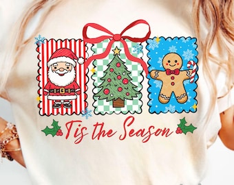 Coqueta Navidad PNG, Es la temporada PNG, Árbol de Navidad Preppy PNG, Papá Noel PNG, Linda Navidad PNG, Lazo rojo, Diseño de Feliz Navidad