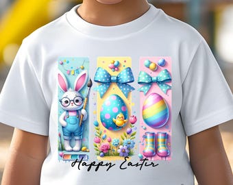 Happy Easter PNG Sublimation Design, Kids Easter Bunny PNG, Brushstrokes PNG Instant Download, Art for Kids, Coquette Bow, Easter Eggs png