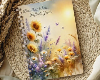 Inspirational Journal Cover PNG Sublimation Design, Floral Notebook PNG, Wildflowers Sublimation Instant Digital Download Reflection Journal