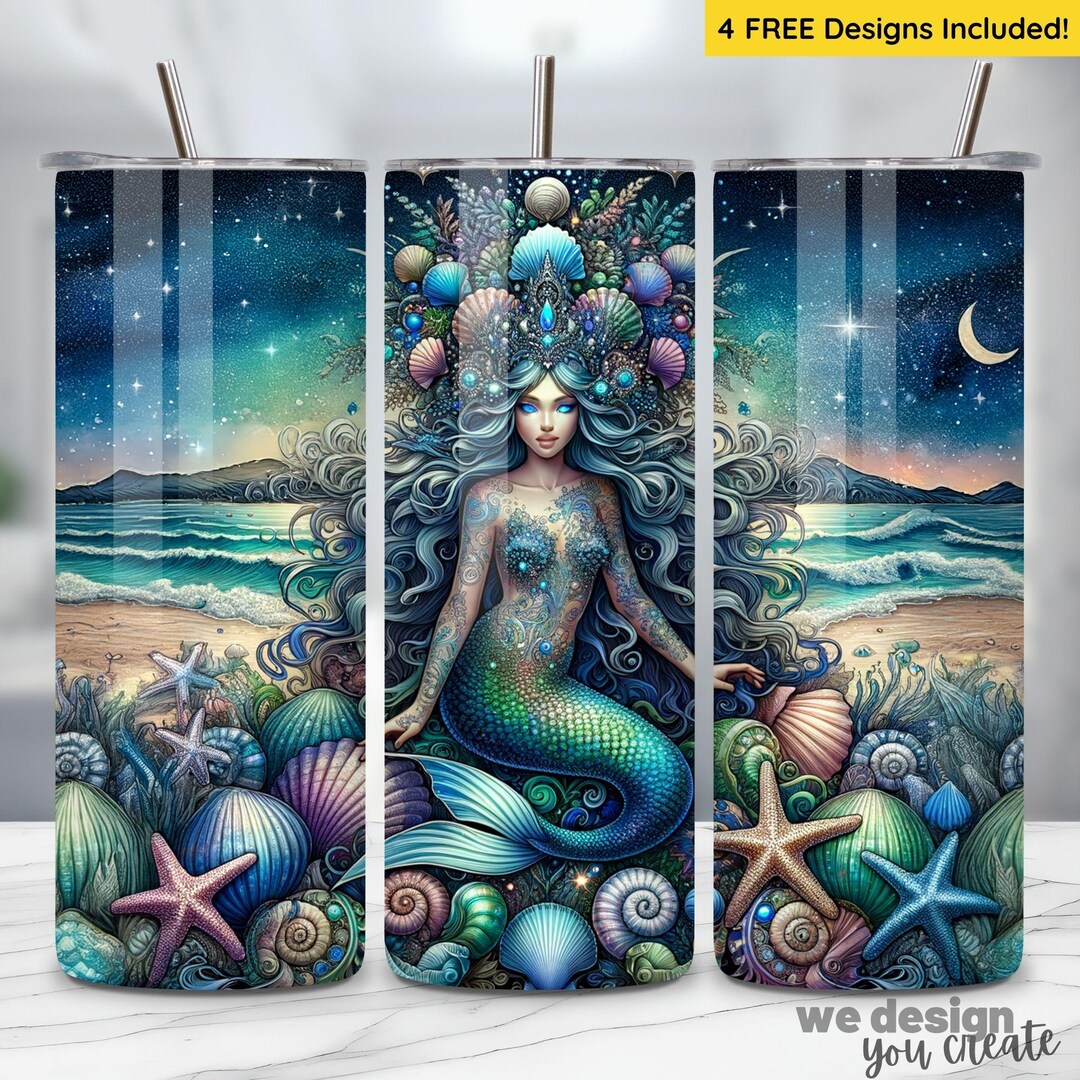 Mermaid Tumbler Wrap 20oz Skinny Sublimation, Gothic Mystical Siren Sea ...
