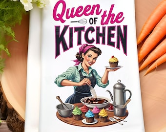 Queen of the Kitchen PNG, Retro Kitchen Towel Design, Baking Sublimation, Kitchen Decor Vintage Hand Towel Design, Retro Foodie Png Design