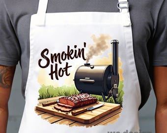 Smokin' Hot BBQ-förkläde sublimering PNG, söt grilldesign, Pitmaster-förklädedesign, BBQ Master Png, rolig grilltröja, present till män