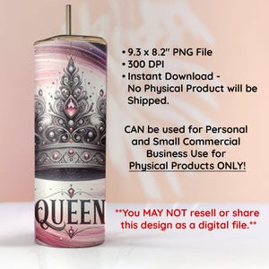 Queen Crown Tumbler Wrap, Elegant Royalty Design (PNG Digital Download) image 3