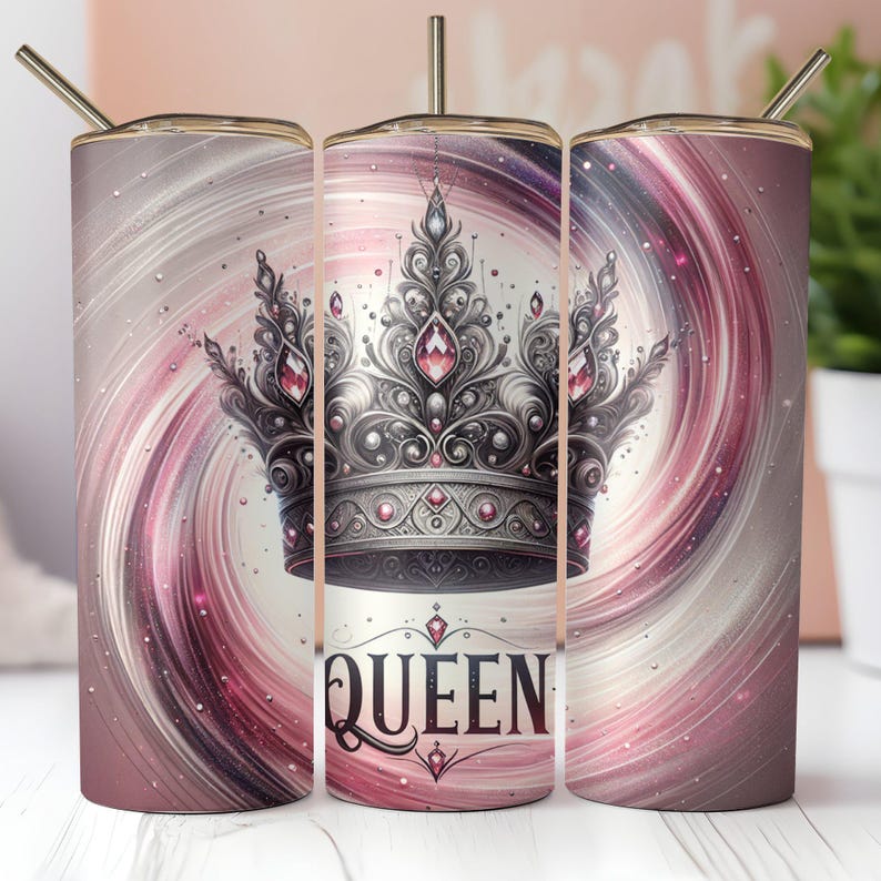 Queen Crown Tumbler Wrap, Elegant Royalty Design (PNG Digital Download) image 6