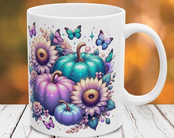 Fall Pumpkin Mug Wrap 11oz and 15oz Mug Sublimation Design, Instant Digital Download PNG, Fall Mug PNG Autumn Decor Coffee Mug PNG Butterfly