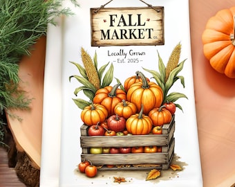Fall Market Kitchen Towel Sublimation Design, Pumpkin Kitchen Towel PNG, Autumn Harvest Country Kitchen Tea Towel PNG, Fall Farmhouse Decor