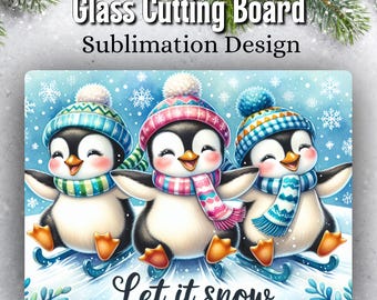 Christmas Cutting Board Sublimation Design Download, Penguin Cutting Board PNG Design, Christmas PNG, Let It Snow PNG Instant Download