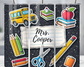 Personalized Teacher Tumbler Wrap, Back to School 20oz Skinny Tumbler Design, Teacher Appreciation Wrap, DIY Teacher Gift Digital Download