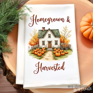 Homegrown Harvest Kitchen Towel Sublimation Design, Pumpkin Kitchen Towel PNG, Autumn Harvest Country Kitchen Tea Towel PNG, Farmhouse Decor
