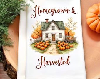 Homegrown Harvest Kitchen Towel Sublimation Design, Pumpkin Kitchen Towel PNG, Autumn Harvest Country Kitchen Tea Towel PNG, Farmhouse Decor