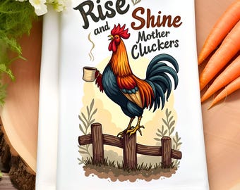 Design drôle de sublimation de torchon de cuisine, torchon de cuisine PNG, art de cuisine de coq de montée et de brillance, torchon de cuisine de campagne PNG décor de ferme