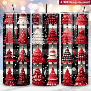 Christmas Trees Tumbler Wrap 20oz Skinny Sublimation Tumbler, Christmas Tumbler Wrap, Buffalo Plaid Christmas Design PNG, Digital Download
