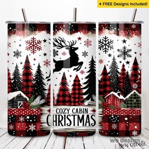 Christmas Cabin Tumbler Wrap 20oz Skinny Sublimation Tumbler, Christmas Tumbler Wrap, Buffalo Plaid Christmas Design PNG, Digital Download