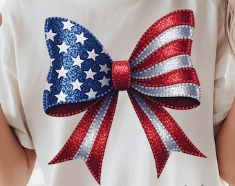 American Flag Bow PNG, Sublimation Design, Patriotic Bow, 4th of July, Independence Day, Girly Red White Blue 4th of July, American Girl PNG