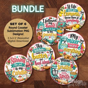 Funny Kitchen Coaster PNG Bundle, Funny Quotes Sublimation Designs, Round Coaster PNGs, Kitchen Humor Instant Download