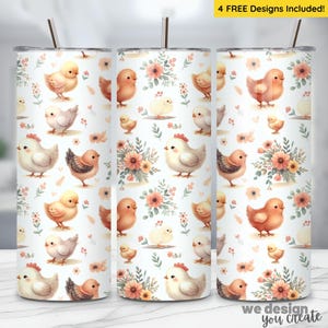 Baby Chicks Tumbler Wrap PNG, 20oz Skinny Sublimation Design Digital Download, Chicks and Floral Pattern Wrap, Flowers Tumbler Seamless PNG
