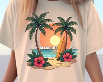 Island Life Sublimation PNG Design, Tropical Beach Palm Trees Graphic, Summer Vacation T-Shirt Design, Summer Vibes T-shirt PNG Sublimation