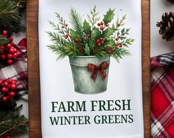 Farm Fresh Kitchen Towel Sublimation PNG, Christmas Holiday Design, Christmas Kitchen Tea Towel, Christmas Hand Towel, Dish Towel PNG