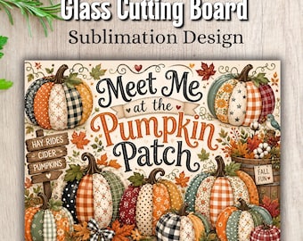 Pumpkin Patch Cutting Board PNG, Rustic Fall Sublimation Design, Patchwork Pumpkin Kitchen Wrap, Autumn Kitchen Decor Digital Download