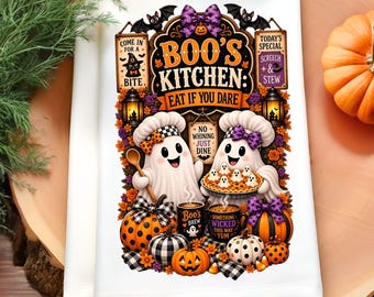 Halloween Ghost Kitchen Towel PNG, Ghost Chef Kitchen Towel Design, Cute Halloween Baking Sublimation, Spooky Kitchen Decor Digital Download