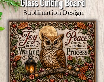 3D Fall Wood Carve Cutting Board PNG, Fall Owl Sublimation Design, Woodland Autumn Kitchen Decor, Inspirational Digital Download