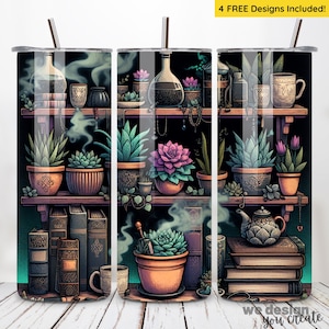 Succulents and Books Lover Bookshelves Crazy Plant Life Librarian Tumbler Wrap 20 oz Skinny Tumbler Sublimation Digital PNG Bookish Design