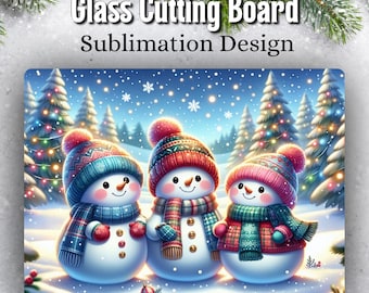 Diseño de sublimación de tabla de cortar navideña, diseño PNG de tabla de cortar de muñeco de nieve, PNG navideño, descarga instantánea de PNG de muñeco de nieve lindo