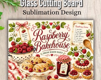 Tagliere Raspberry Bakehouse PNG, design vintage da panetteria per sublimazione, download digitale