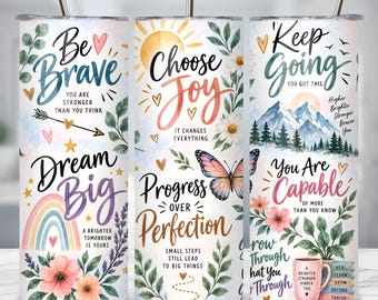 Inspirational Tumbler Wrap PNG, Positive Affirmation Sublimation, Motivational Quotes 20oz Tumbler, Encouragement Gift PNG