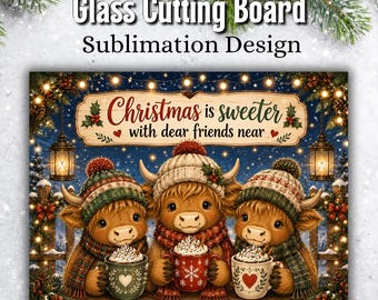 Highland Cow Christmas Cutting Board PNG, Friends Christmas Cutting Board Design, Highland Cow Sublimation, Digital Download