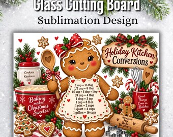 Christmas Cutting Board PNG , Gingerbread Baking Sublimation, Holiday Measurement Chart, Christmas Conversion PNG, Festive Kitchen Decor