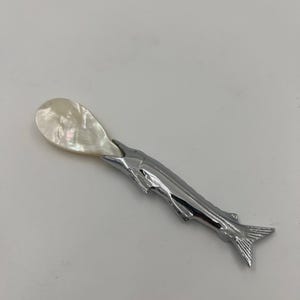 Mother of Pearl Caviar Spoon, Hand-Carved Stainless Steel Sturgeon Handle Dessert Spoon
