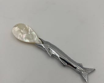 Mother of Pearl Caviar Spoon, Hand-Carved Stainless Steel Sturgeon Handle Dessert Spoon