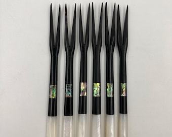 Ebony Wood Fruit Fork Set with Mother-of-Pearl Handle and Abalone Inlay