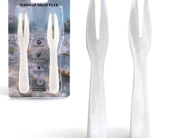 Mother of Pearl 2-Prong Fork Set, 11cm Handmade Natural Freshwater Shell Fruit Fork